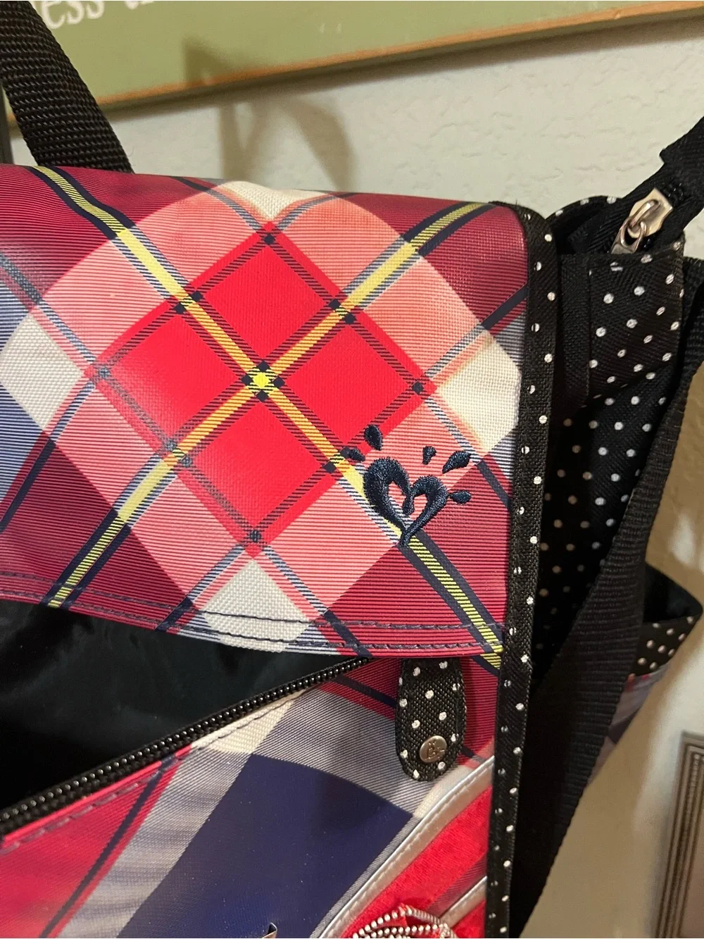 Justice Pink Navy Plaid Laptop Messenger Bag with Star Stud & Union Jack